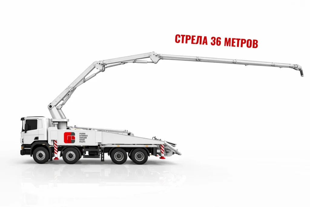 Автобетононасос со стрелой 36 м для подачи бетона на монолитные работы в Краснознаменске